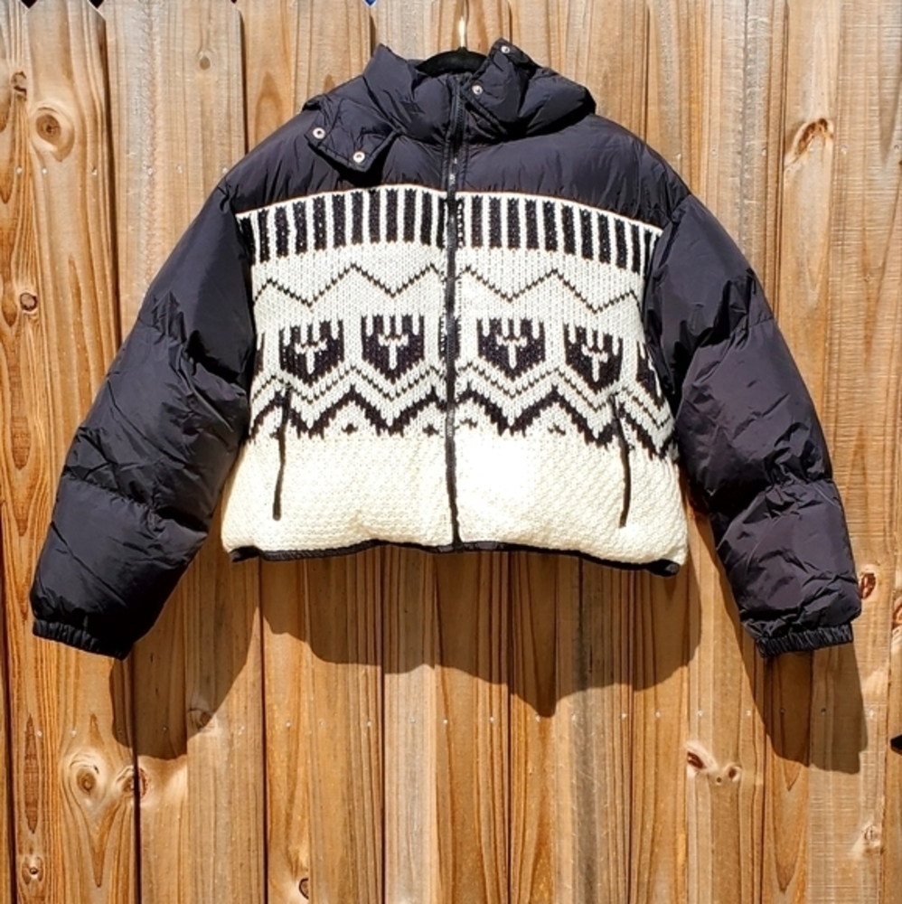Cider Aztec Knit Puffer Zipup Hooded Coat‎ Jacket Pockets Women XL NWT - Picture 12 of 14